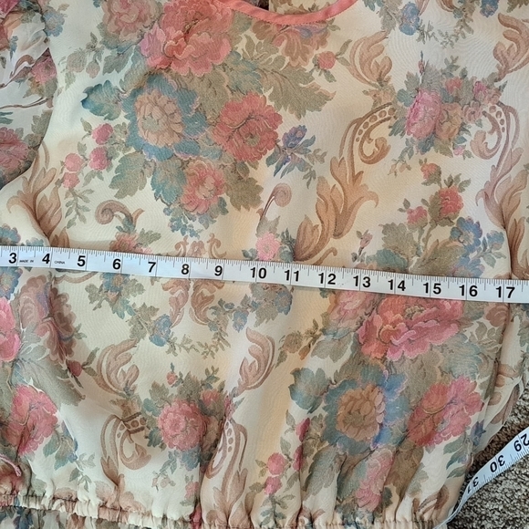 Vintage Lisa Michaels 80's Floral Print Day Dress Long Sleeve Sheer Size 14 - Picture 11 of 14